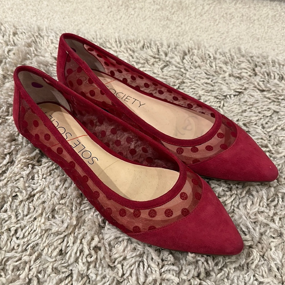Sole Society Red Polka Dot Suede Flats
